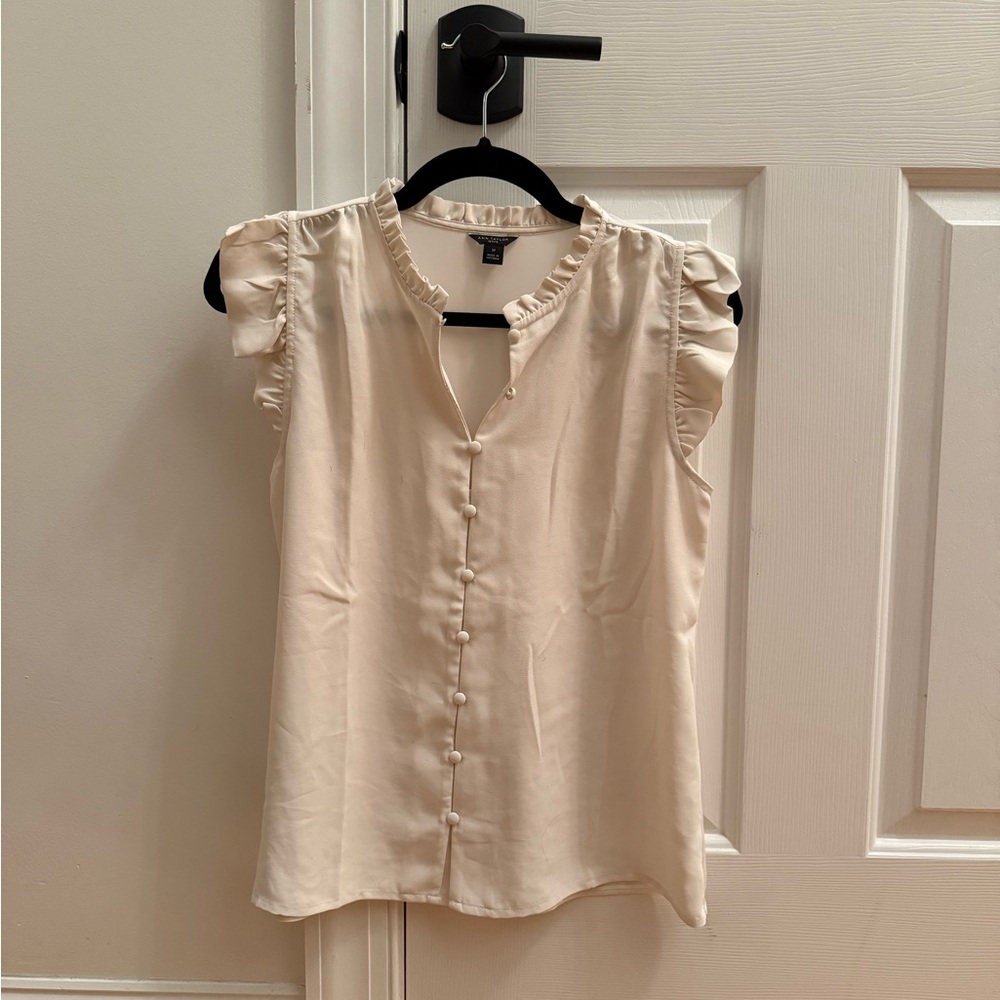 Ann Taylor Ivory Ruffle Sleeve Blouse